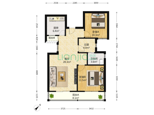 国粹香舍 2室1厅1卫 98平方