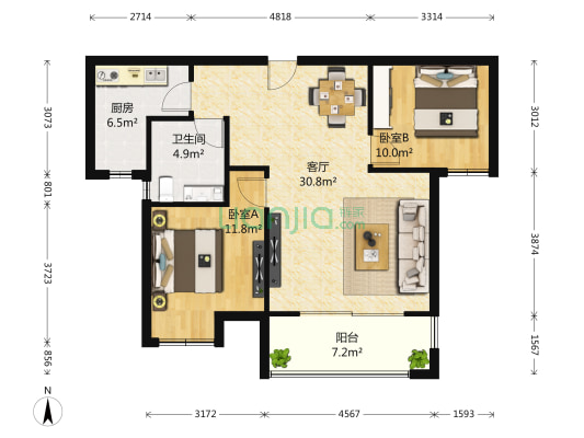 雍福龙庭 2室1厅1卫 86平方