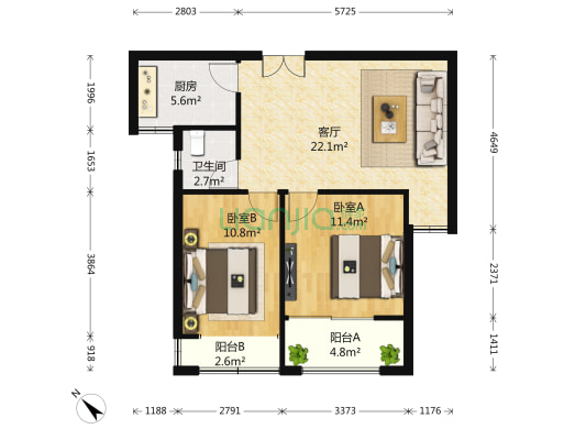 天凤国际大厦 2室1厅1卫 76平方