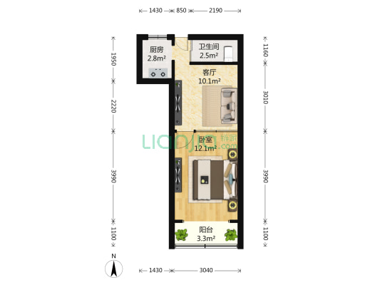 万航渡路1490号 1室1厅1卫 38平方