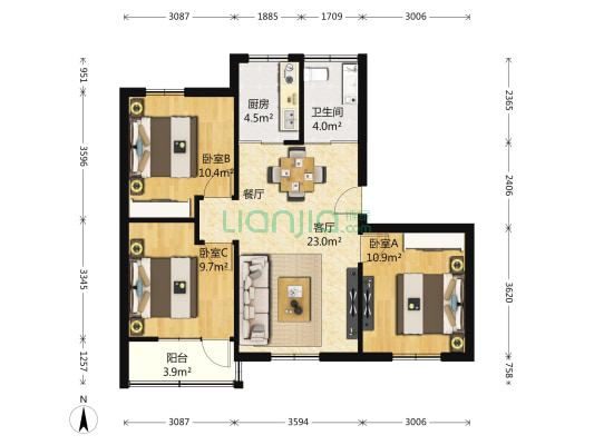 香秀里一期 3室1厅1卫 96平方