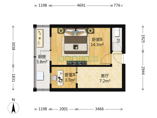 绮云里 2室1厅1卫 41平方