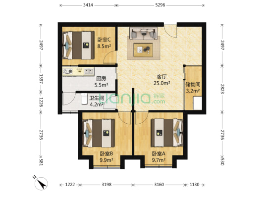 天利明园大厦 3室1厅1卫 47平方