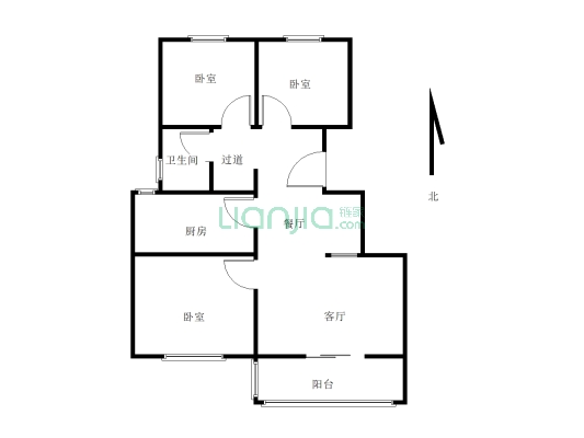 房子格局户型好三室两厅一卫小区环境绿化好-户型图