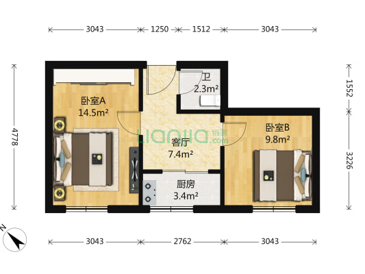 手帕口西一巷 2室1厅1卫 51平方