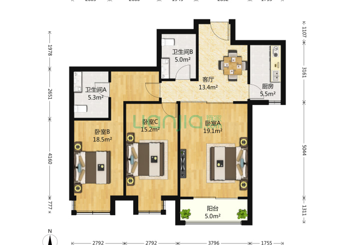 3室1厅2卫118㎡-北京林奥嘉园户型图