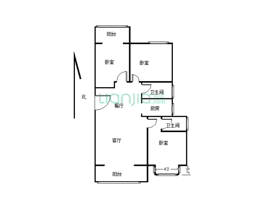 林西天悦三室两厅两卫户型方正，交通便利，适合居住-户型图