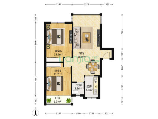 常盛花园 2室1厅1卫 77平方
