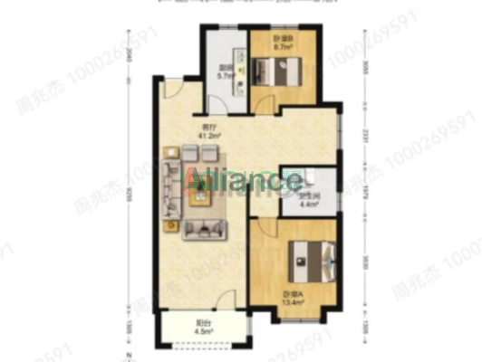 涿州城西 桃源新都孔雀城99平通透三居采光视野好-户型图