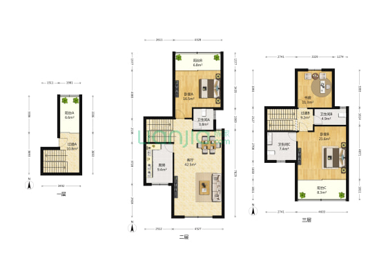 依云郡(公寓) 3室1厅3卫 162平方