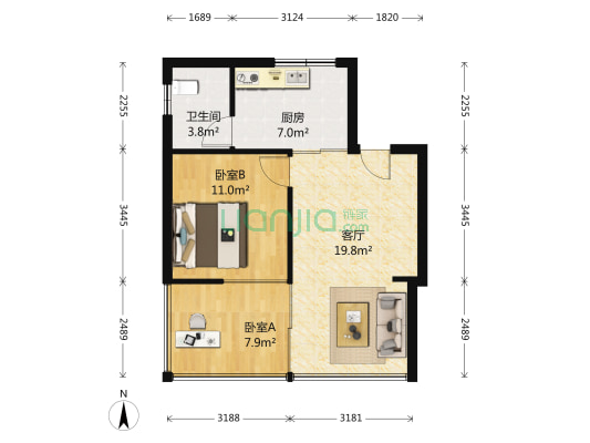 前海小户型，刚需两房，成熟大社区 户型方正居家