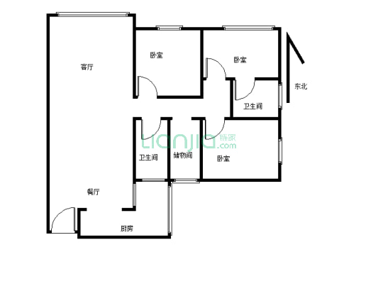 阳光北苑大3房，家具家电齐全，户型方正，单价低-户型图