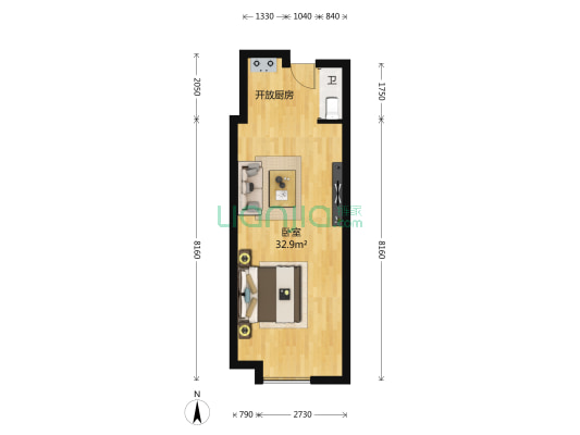 绿地海樾 2室1厅1卫 55平方