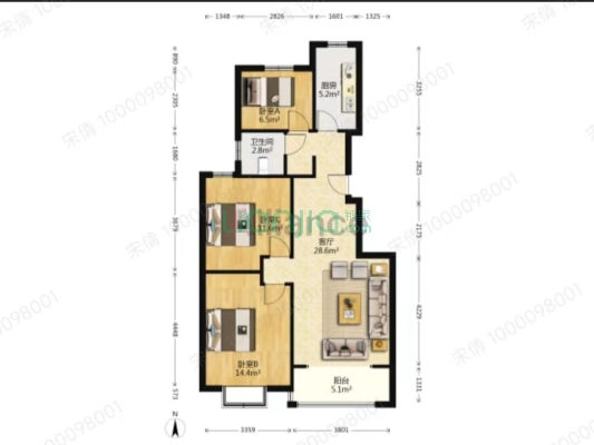 房子集中供暖  南北通透  采光视野佳-户型图