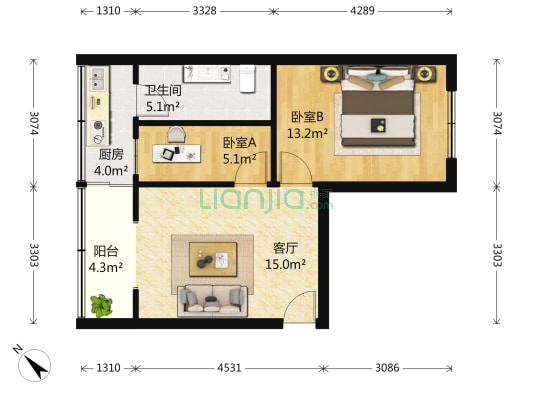 永丰街14号 2室1厅1卫 53平方