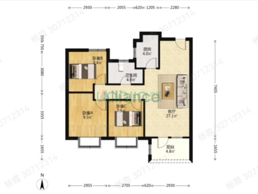中冶未来城 三居带车位 采光好  高新区-户型图