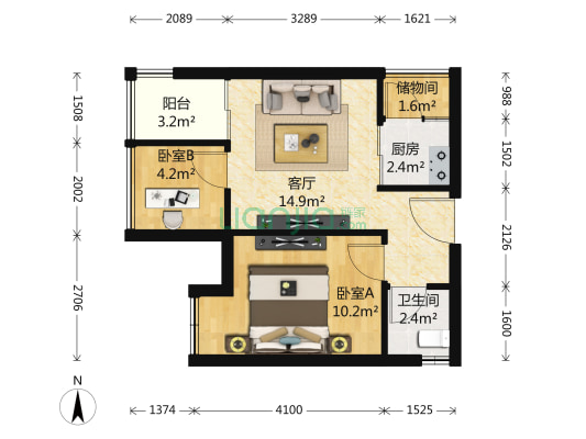 诺德假日花园 2室1厅 700万