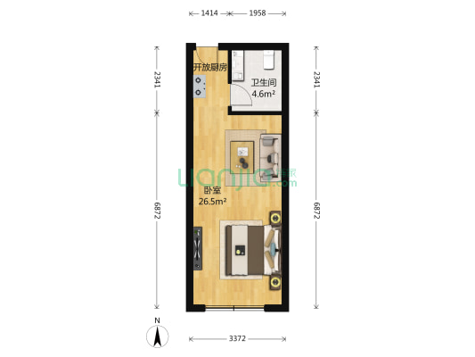 中辰国际公寓 1室0厅1卫 51平方