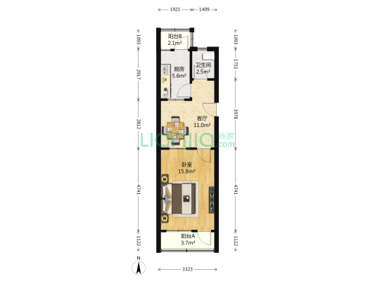英雄山路40号 1室1厅1卫 49平方