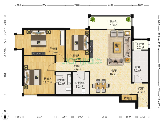 浩鸿园 3室1厅2卫 158平方