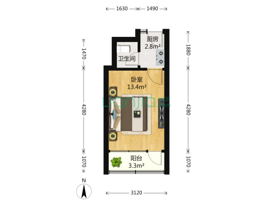 万航渡路713号 1室0厅1卫 32平方