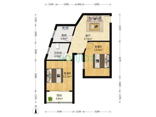 城公大厦 2室1厅1卫 83平方