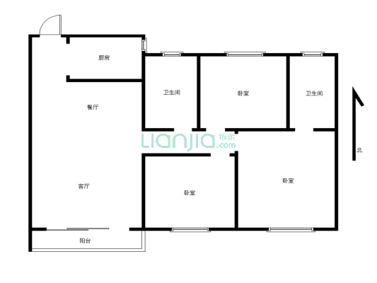 建业壹号城邦三室毛坯房中间楼层证满二-户型图