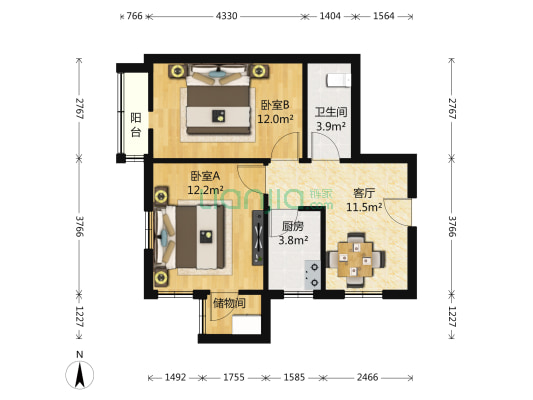 莲花池东路9号院 2室1厅1卫 62平方