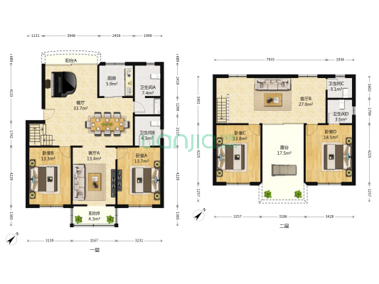 东吴花园 4室3厅4卫 208平方