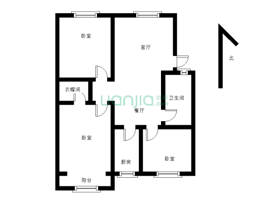 三室两厅，一厨一卫，毛坯房可随意装修，好楼层-户型图