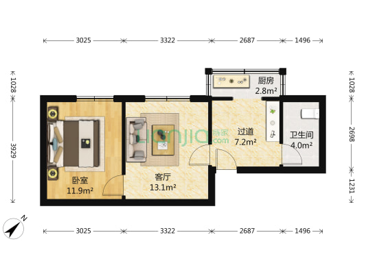 国光苑 1室1厅1卫 52平方