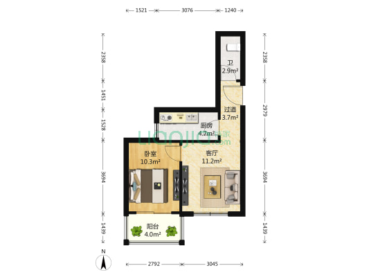 泰来嘉园 1室1厅1卫 58平方