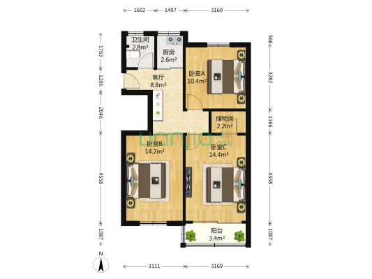 大王基 3室1厅1卫 77平方