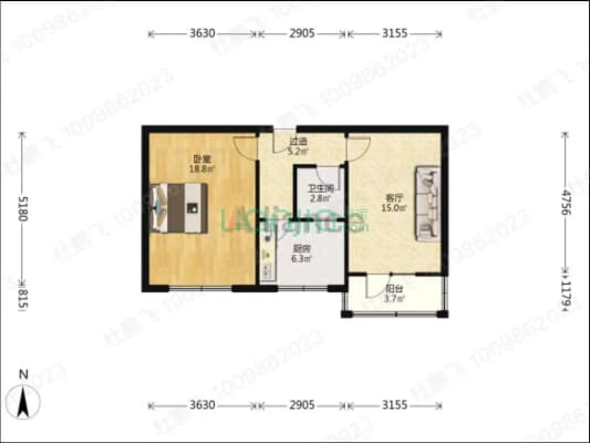 东兴小区，正规一居室，集中供暖，生活成本低-户型图