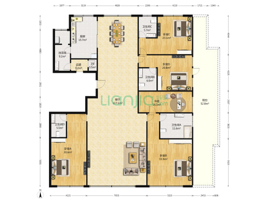 西山壹号院北区 5室1厅6卫 389平方