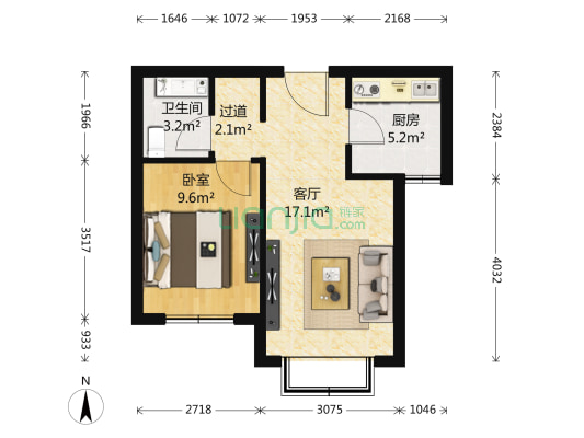 通瑞嘉苑西区 1室1厅1卫 55平方