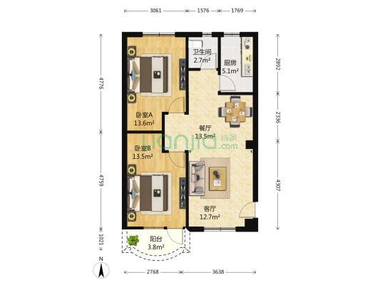 特祥苑 2室2厅1卫 83平方