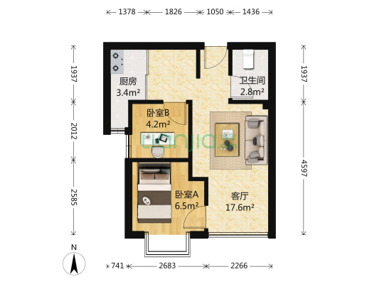 帝豪蓝钻 2室1厅1卫 50平方