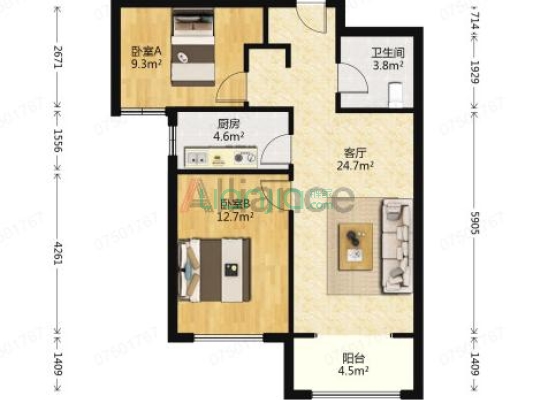 出售狮子城2居 楼层好采光无遮挡-户型图