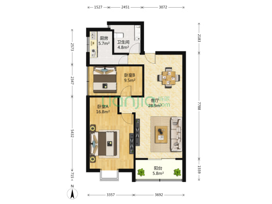 工大雅苑 2室1厅1卫 98平方