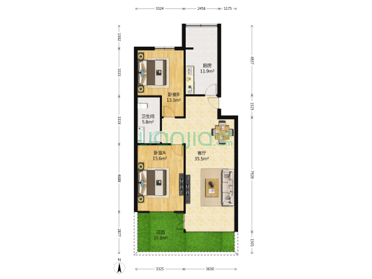 城市花园南区 2室1厅1卫 99平方