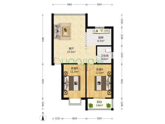 观园小区 2室1厅1卫 80平方