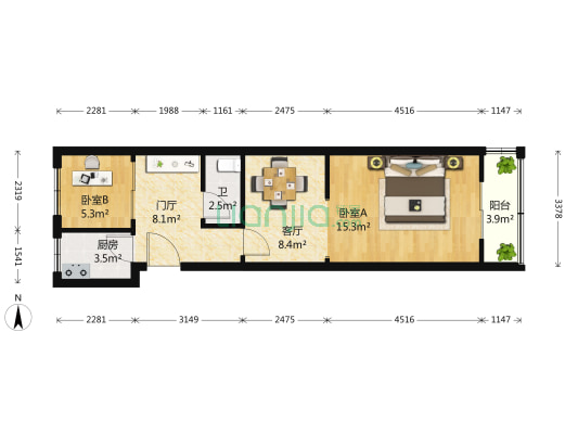 红波里 2室1厅1卫 57平方