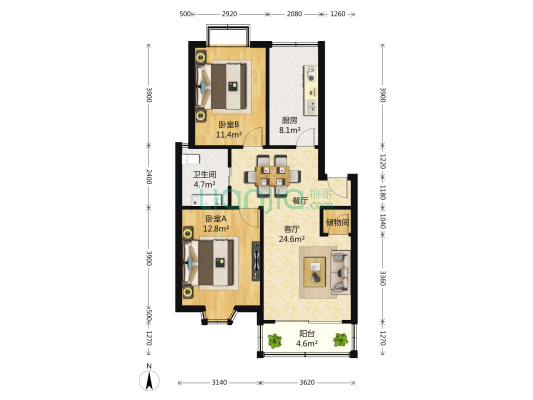 华丰佳园 2室1厅1卫 91平方
