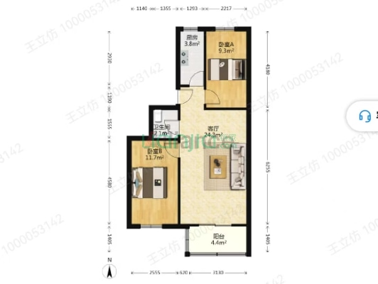 建厂局设计院家属楼 2室1厅 南 北-户型图