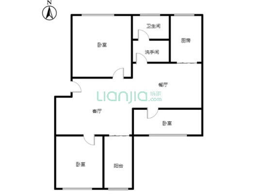 学园小区 3室2厅 北 南-户型图
