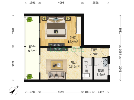 山屏街 1室1厅1卫 53平方