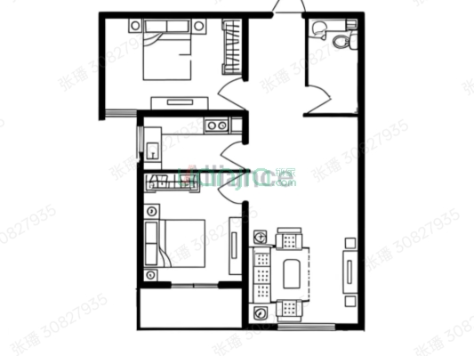 东大街 电梯房怡安馨居 朝南两居拎包住-户型图