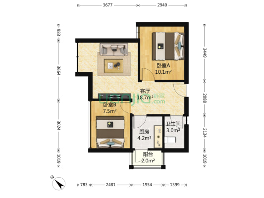 国嘉新视界 2室1厅1卫 58平方