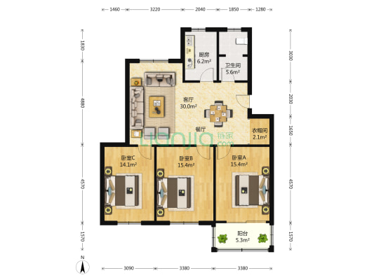 复星花园(行知路569弄) 3室1厅1卫 122平方